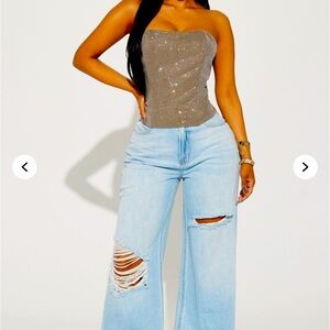 **Brand New ** Light Up The Room Rhinestone Corset Top - Taupe/ Combo